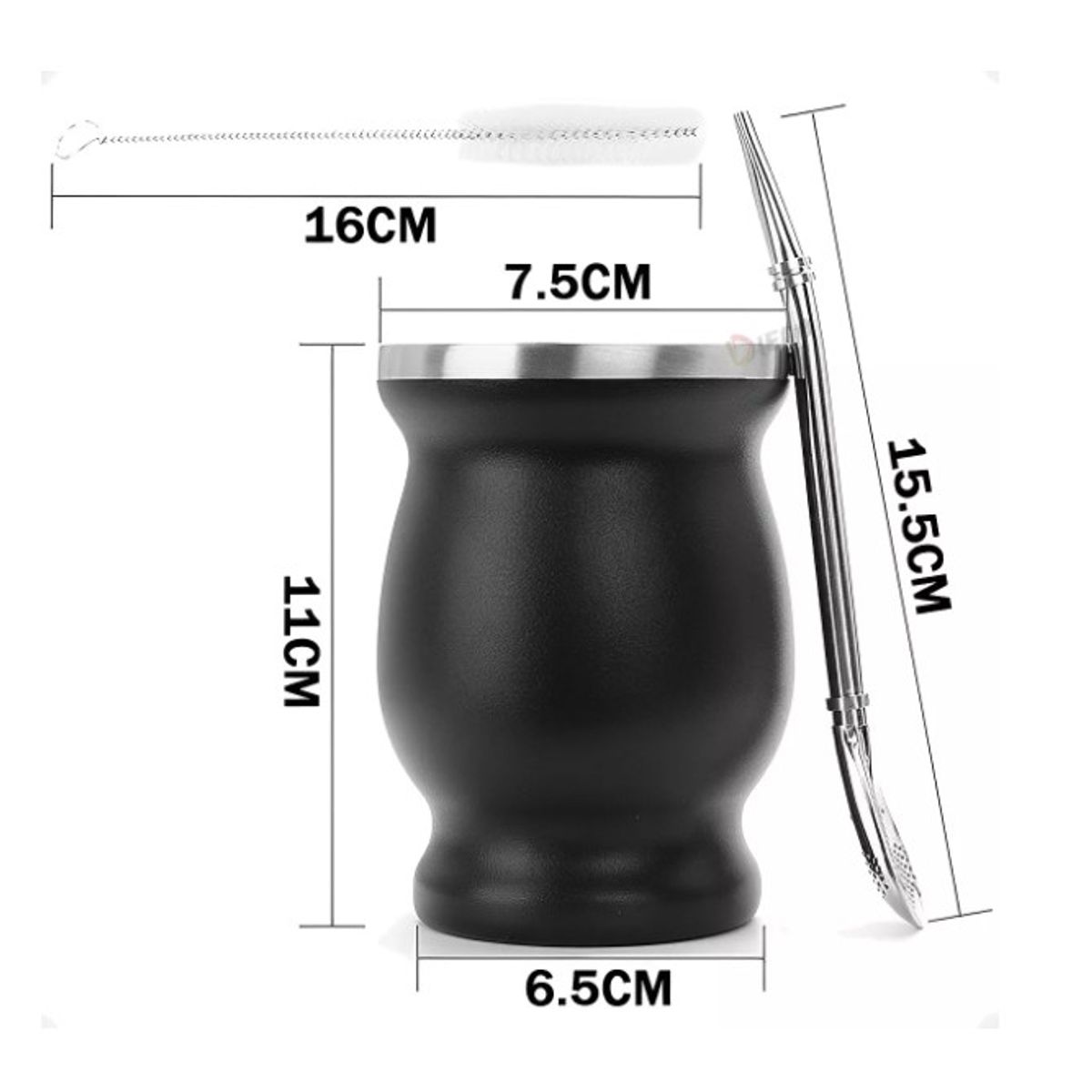 GENERICO - Taza De Con Bombilla Y Cepillos Set Acero Inoxidable 230ml Rojo