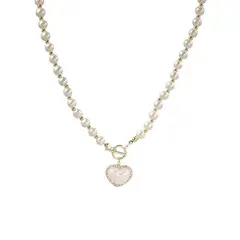 KUANGYE - Collar De Perlas Con Corazón Mujer Blanco Moda