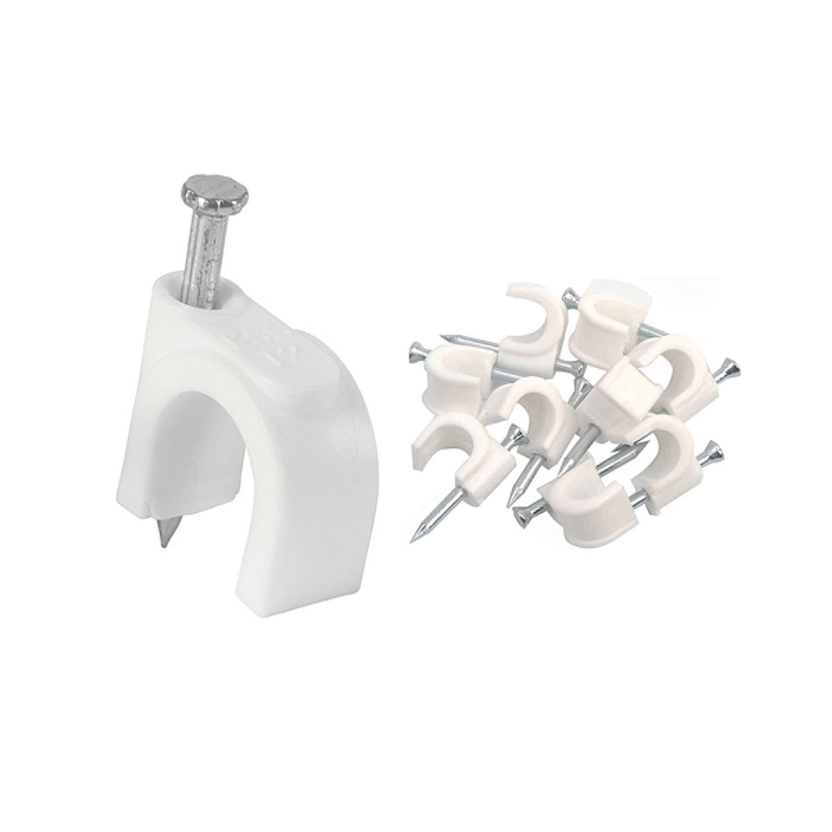 GENERICO - Grampa de  7mm con clavo para cable blanco (100 unids)