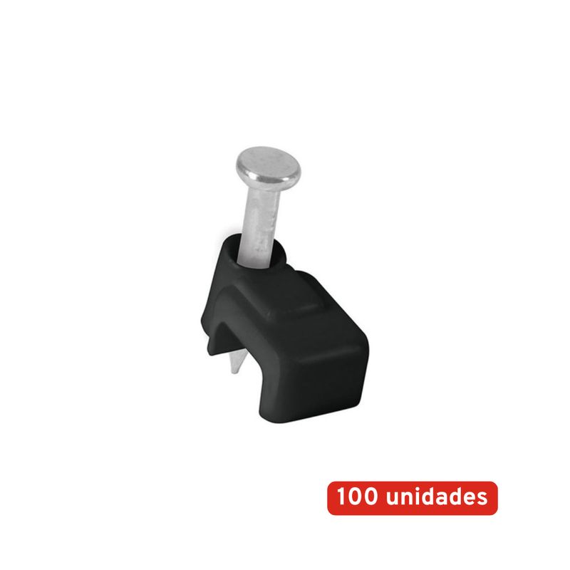 GENERICO - Grampa de 5mm cuadrada con clavo para cable negro 100 unids.