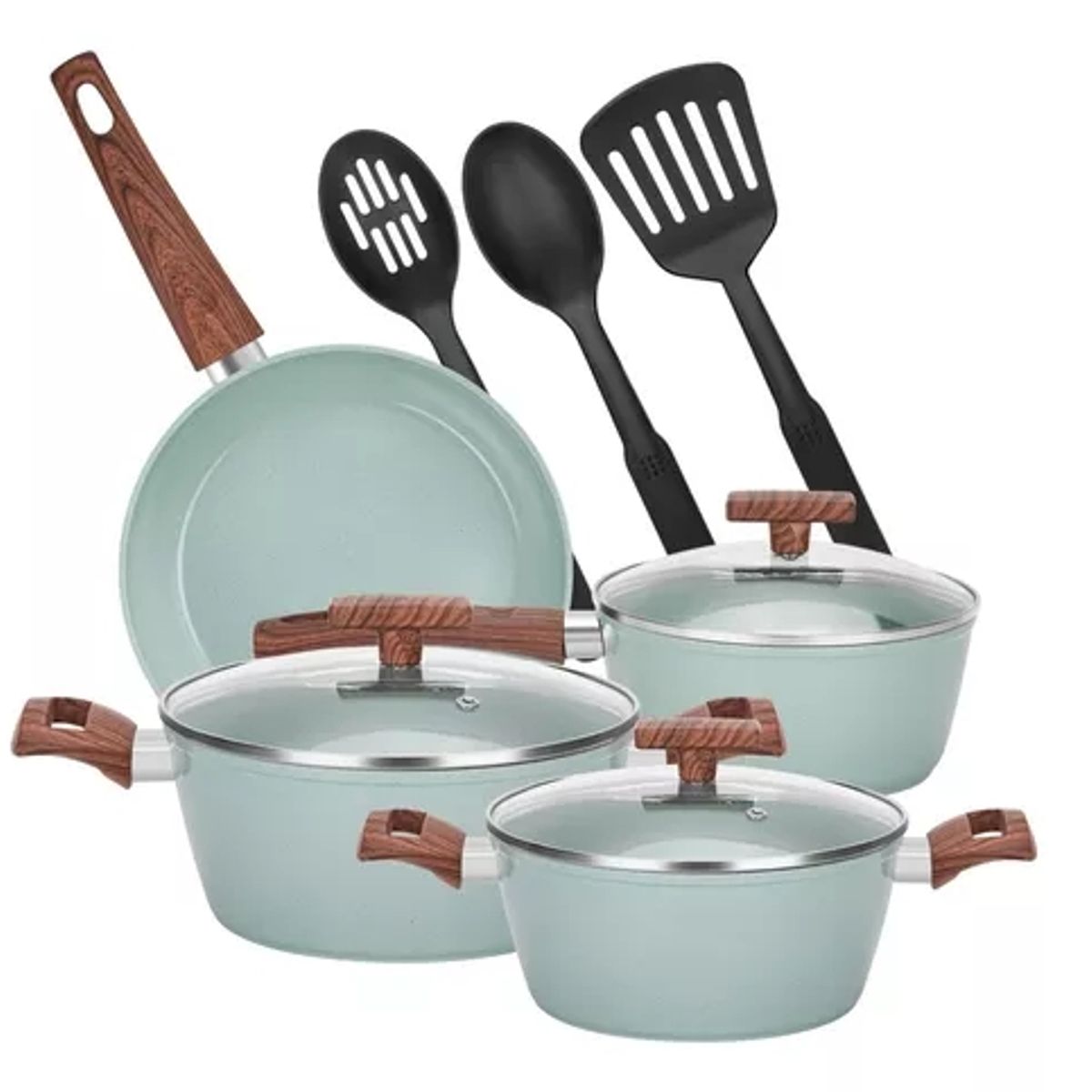 GENERICO - Bateria De Cocina 10 Piezas Antiadherente Granito Menaje