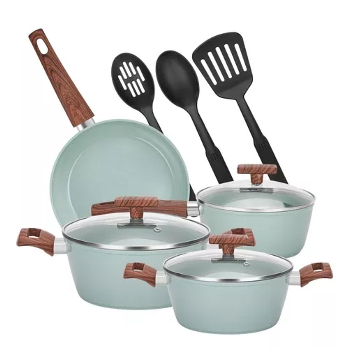 GENERICO - Bateria De Cocina 10 Piezas Antiadherente Granito Menaje