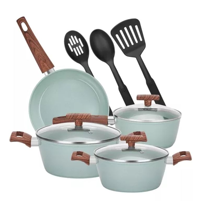 GENERICO - Bateria De Cocina 10 Piezas Antiadherente Granito Menaje