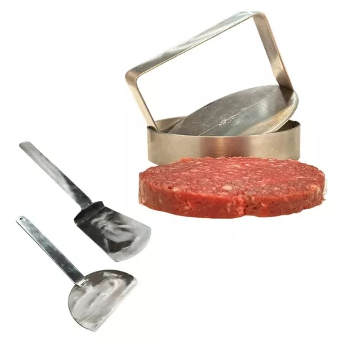 GENERICO - Pack Smash Burger Acero Inox + Anillo Molde + 2 Espátulas