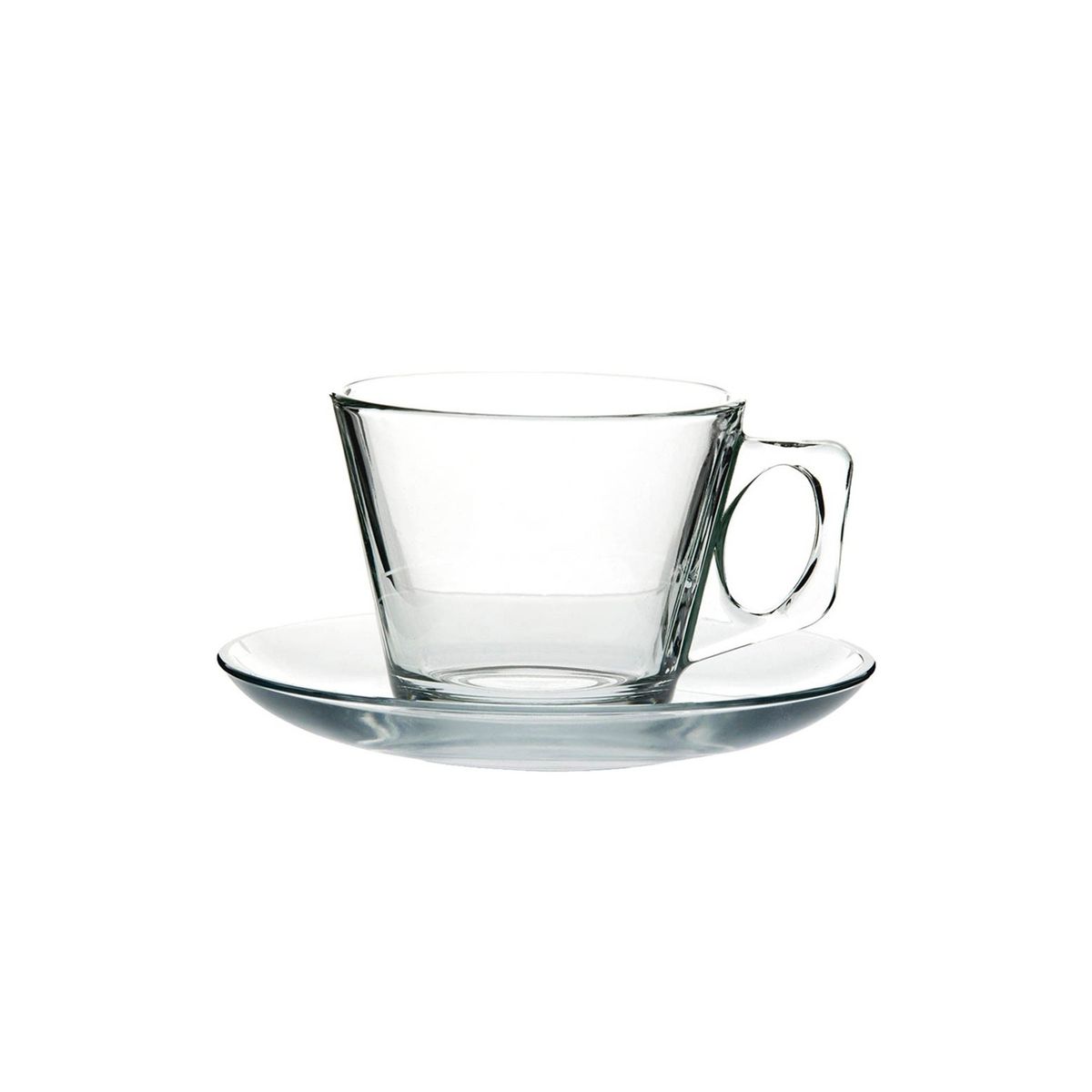 PASABAHCE - Set De 6 TAZA TE VIDRIO LISA CON PLATILLO 200CC MODELO VELA PASABAHCE