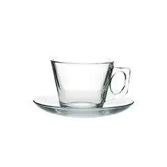 PASABAHCE - Set De 6 TAZA TE VIDRIO LISA CON PLATILLO 200CC MODELO VELA