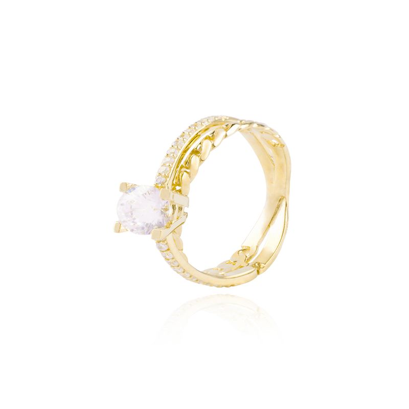 JB JOYAS BARON - Anillo Compromiso de Oro 18Kt Circón Solitario 6mm trenza y riel