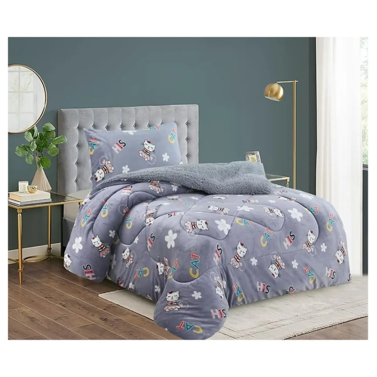 COMPRAPO - Cobertor Chiporro Infantil Gatitas Fresa + 1 Funda 1,5 Plaza