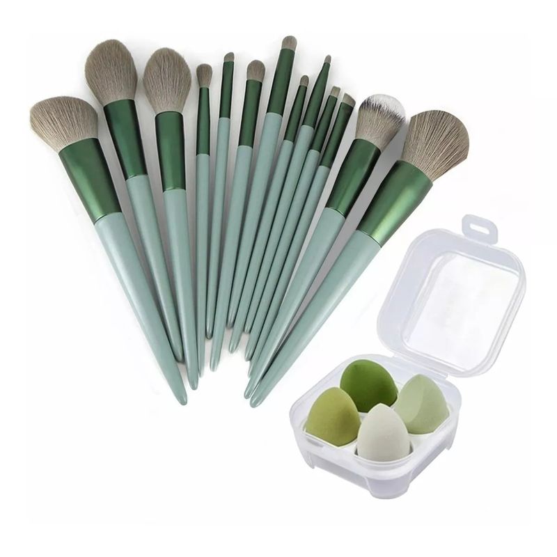 GENERICO - Set 17 Brochas Maquillaje Profesional Verde
