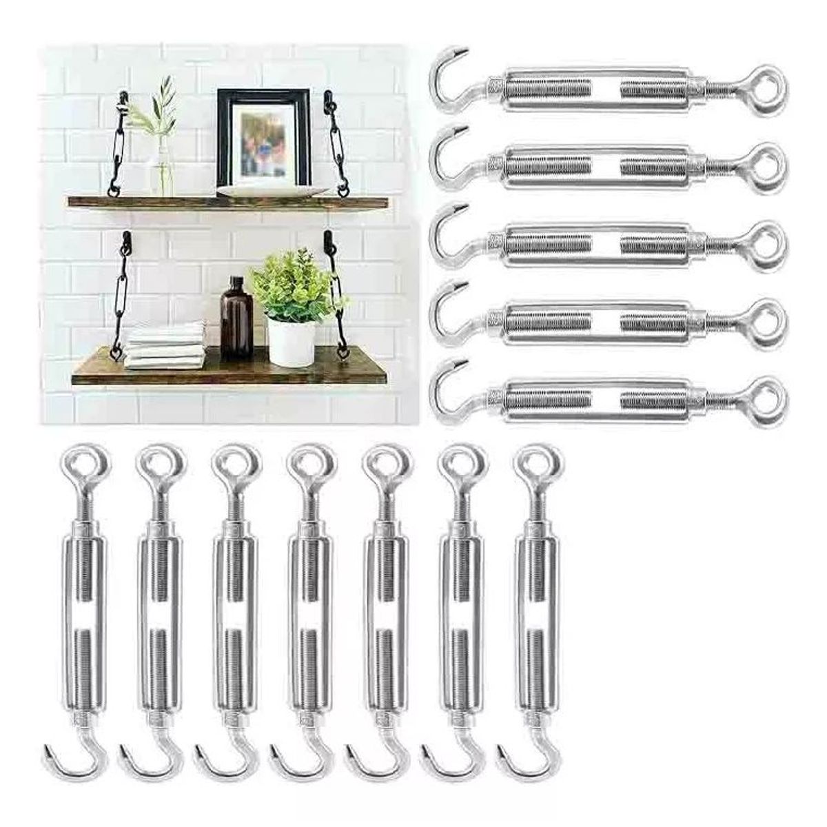 KUANGYE - Tensor Ojo Gancho Galvanizado Piola Acero 3/16 M5 Pack De 12