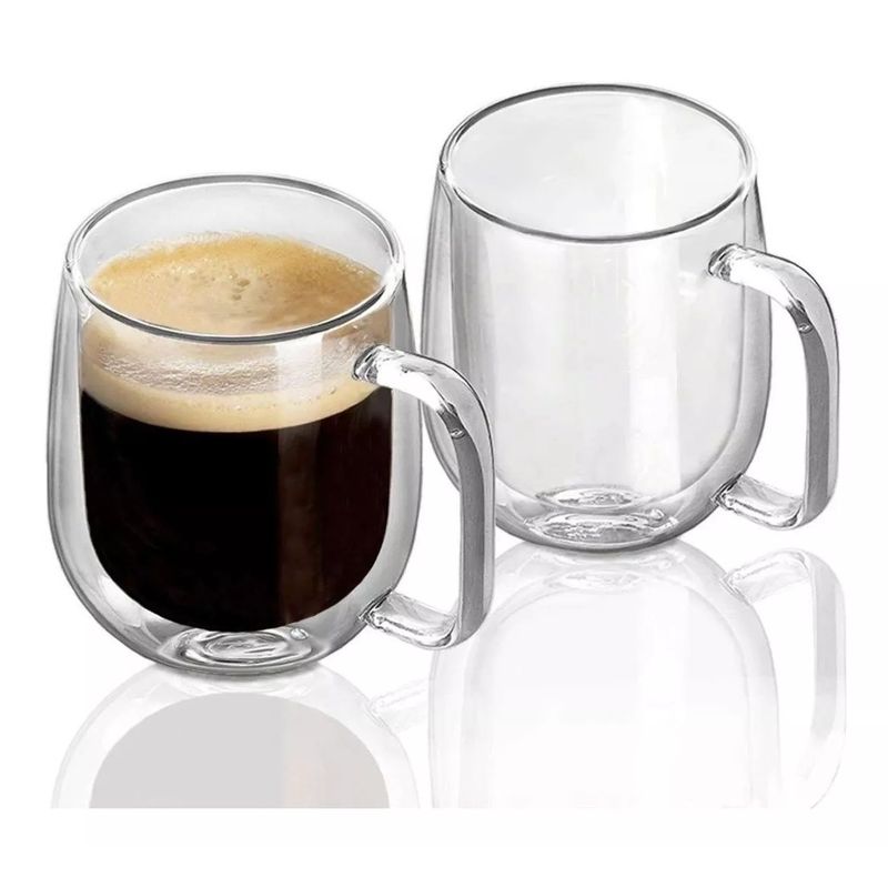 GENERICO - Pack 2 Tazas Doble Pared Vidrio 250ml para Cafe Te Capuccino