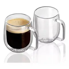 GENERICO - Pack 2 Tazas Doble Pared Vidrio 250ml para Cafe Te Capuccino