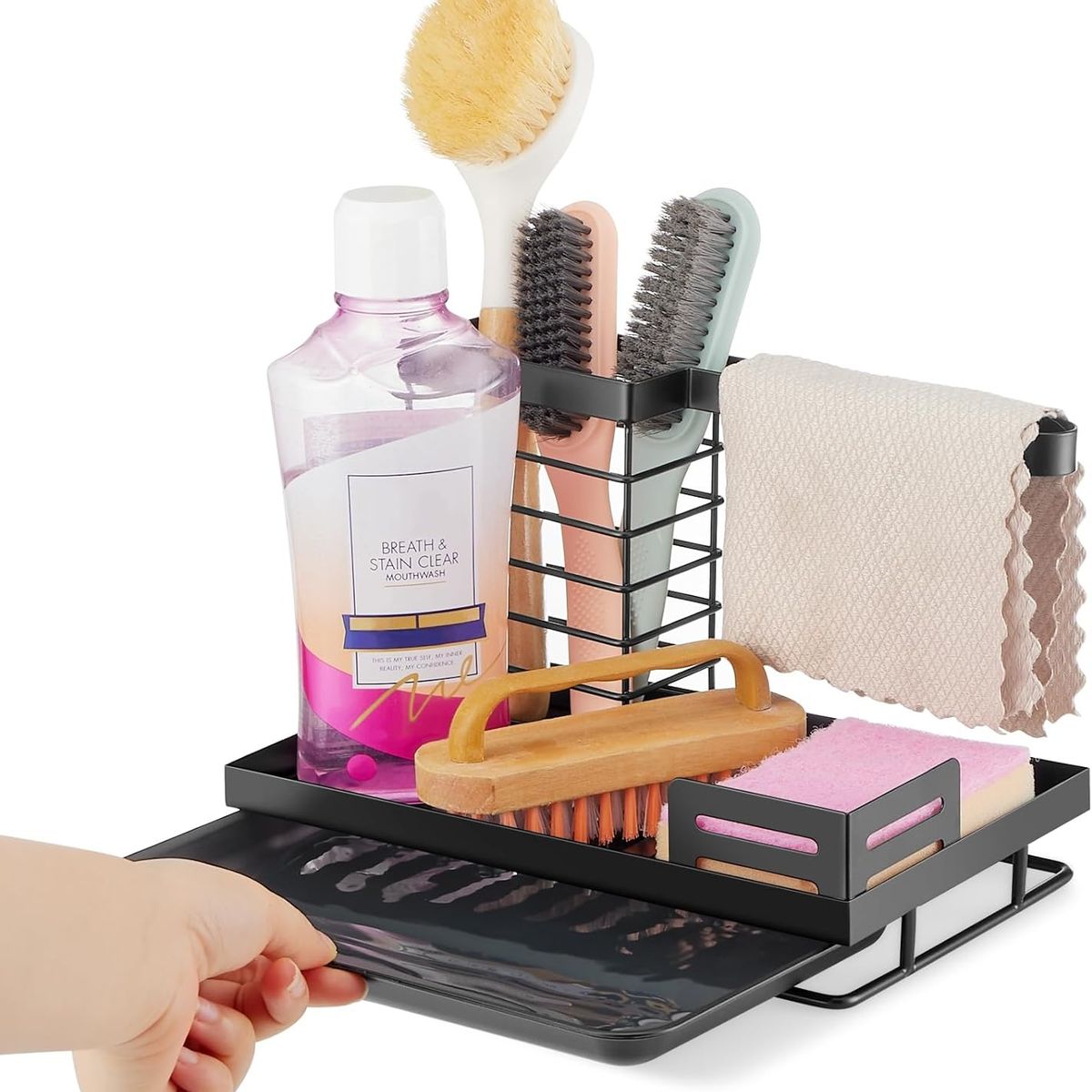 YOMYM - Portaesponjas Acero Inoxidable Porta Trapos Con Placa Metal Extraíble