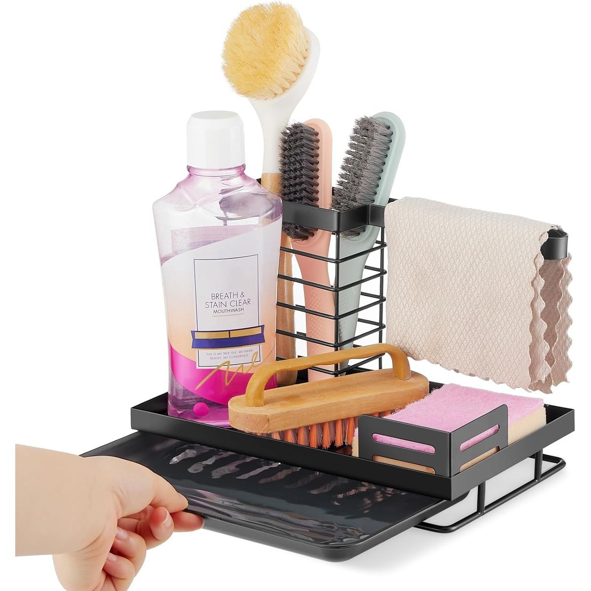 YOMYM - Portaesponjas Acero Inoxidable Porta Trapos Con Placa Metal Extraíble