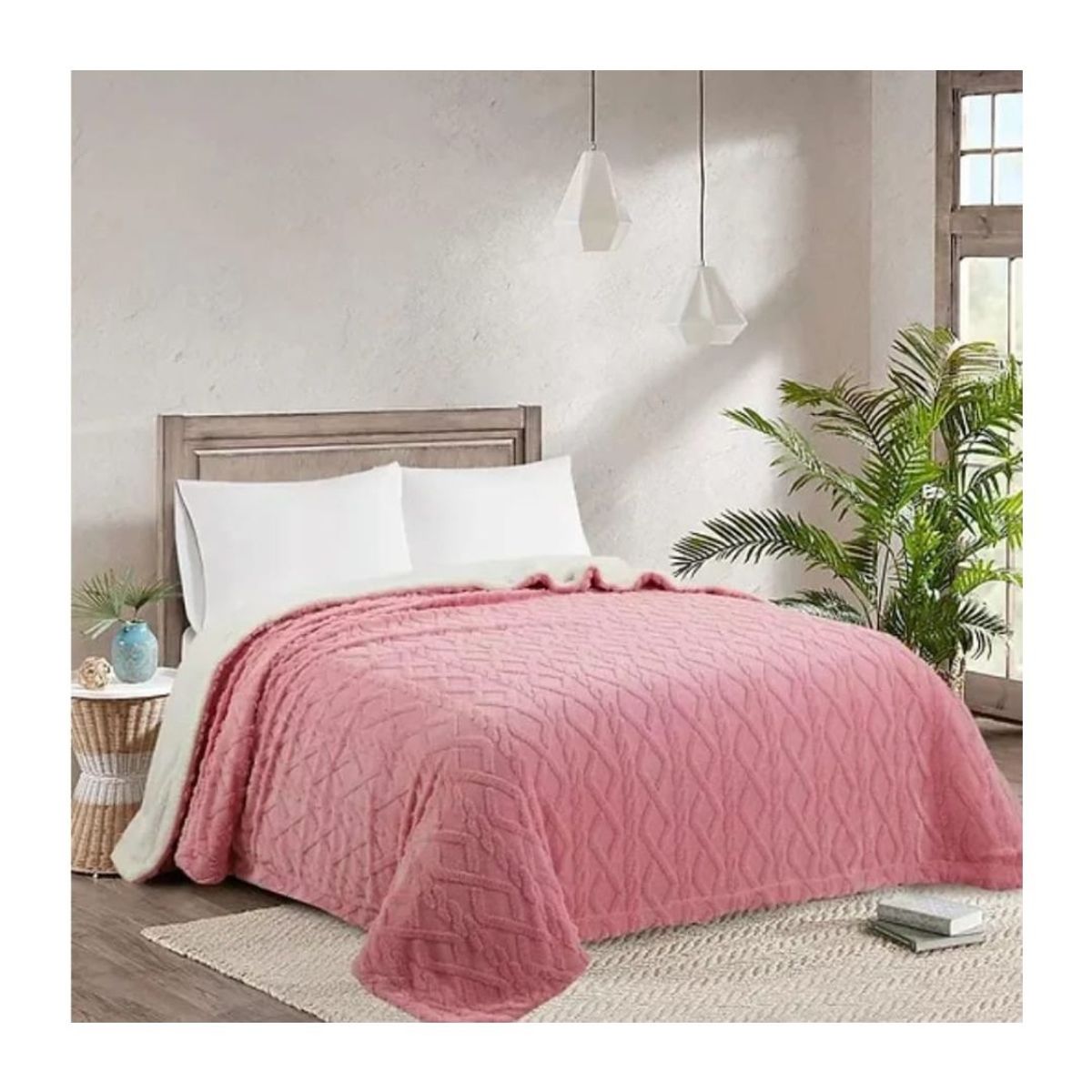 GENERICO - Frazada Texturizada Térmica 200 x 230 Cm - Rosado