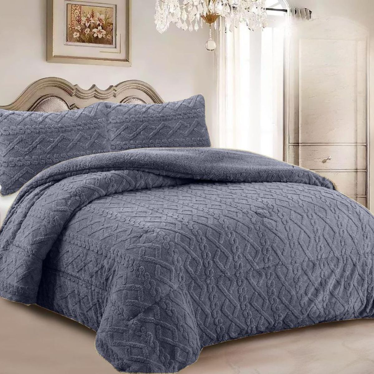 GENERICO - COBERTOR INVIERNO GRIS  Grueso Con Chiporro  diana