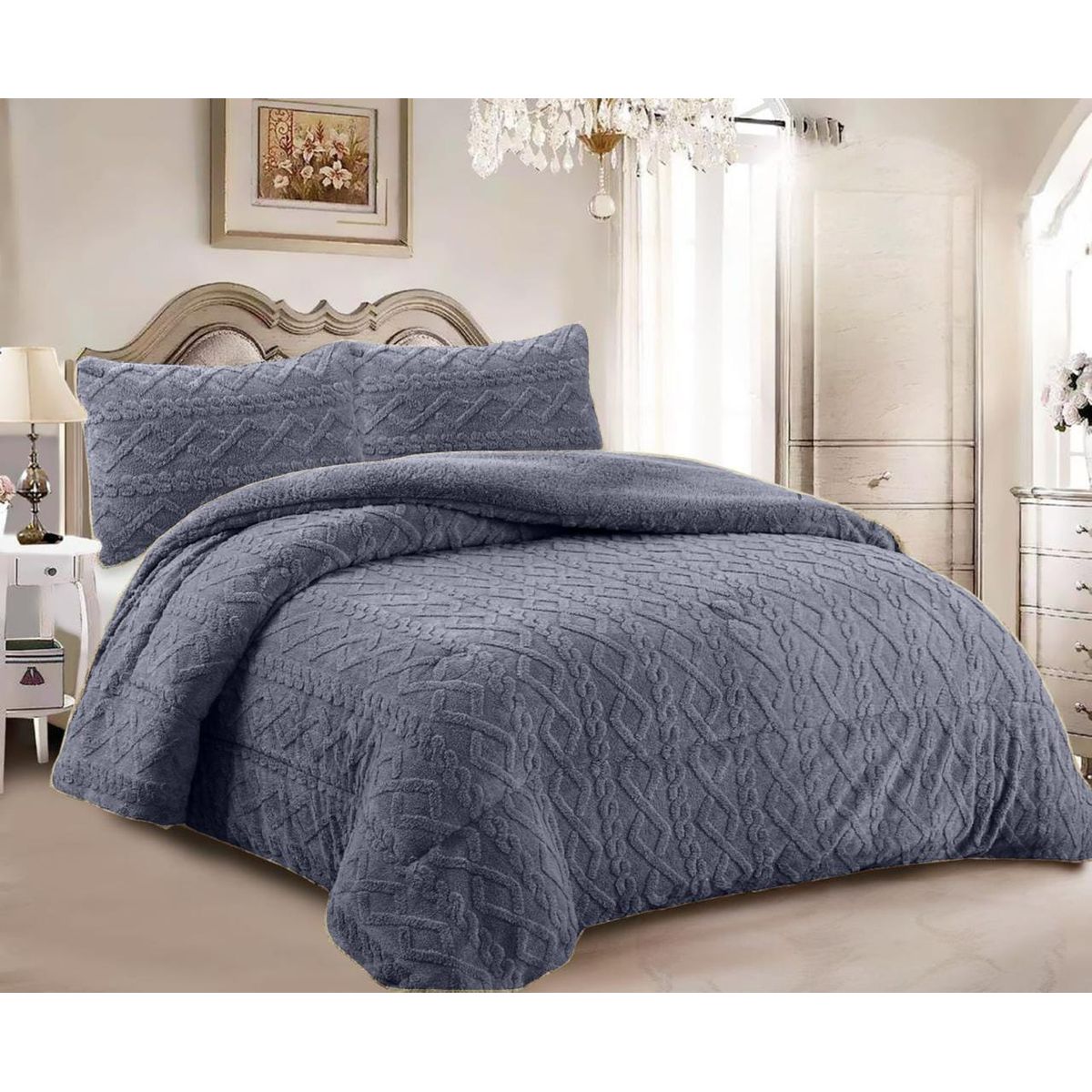GENERICO - COBERTOR INVIERNO GRIS  Grueso Con Chiporro  diana