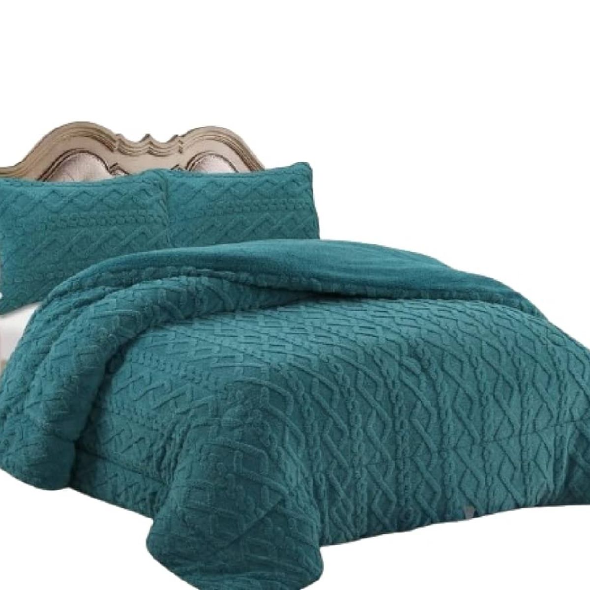 GENERICO - COBERTOR TURQUESA Texturizado  TRENZADO Con Chiporro 2 PLAZA TF