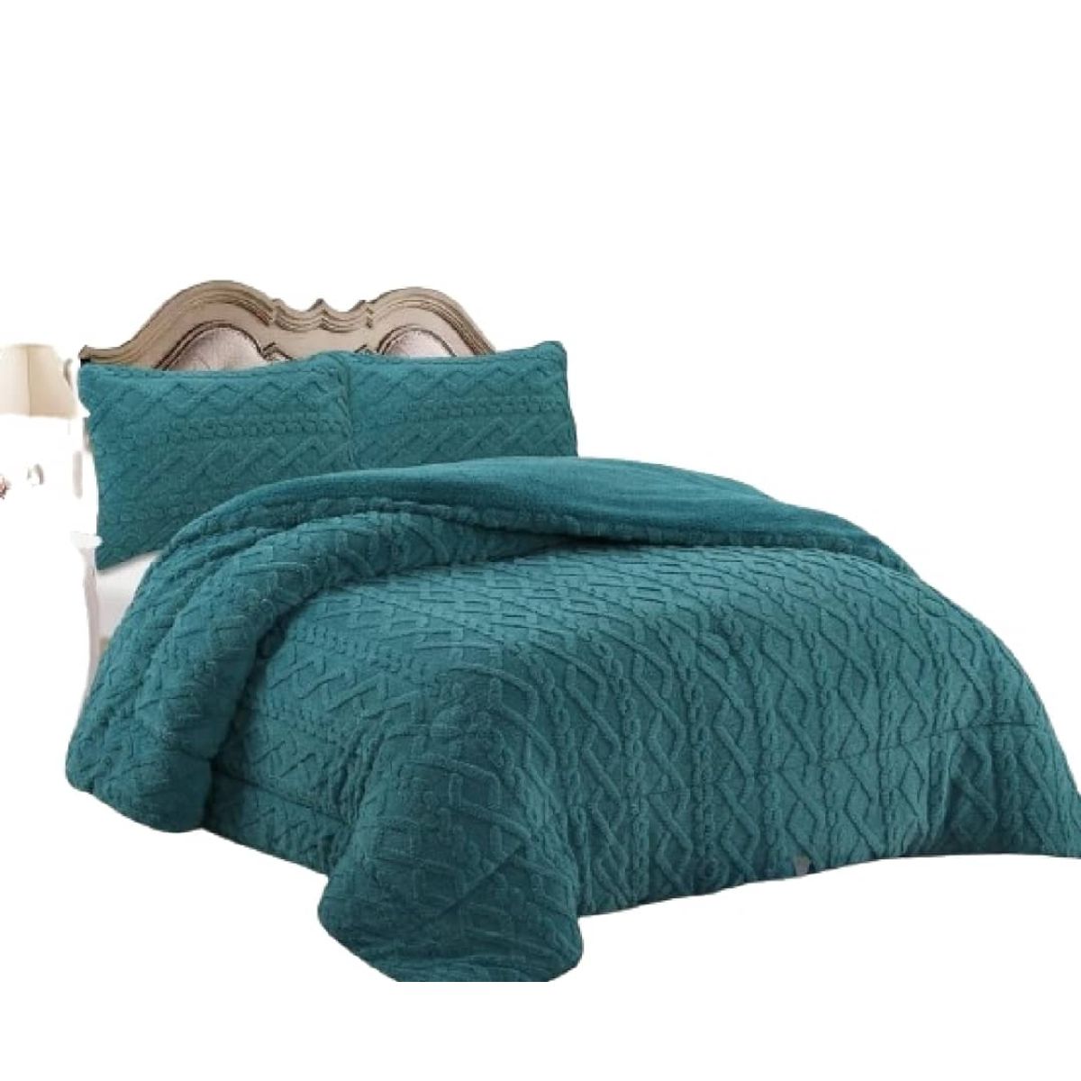GENERICO - COBERTOR TURQUESA Texturizado  TRENZADO Con Chiporro 2 PLAZA TF