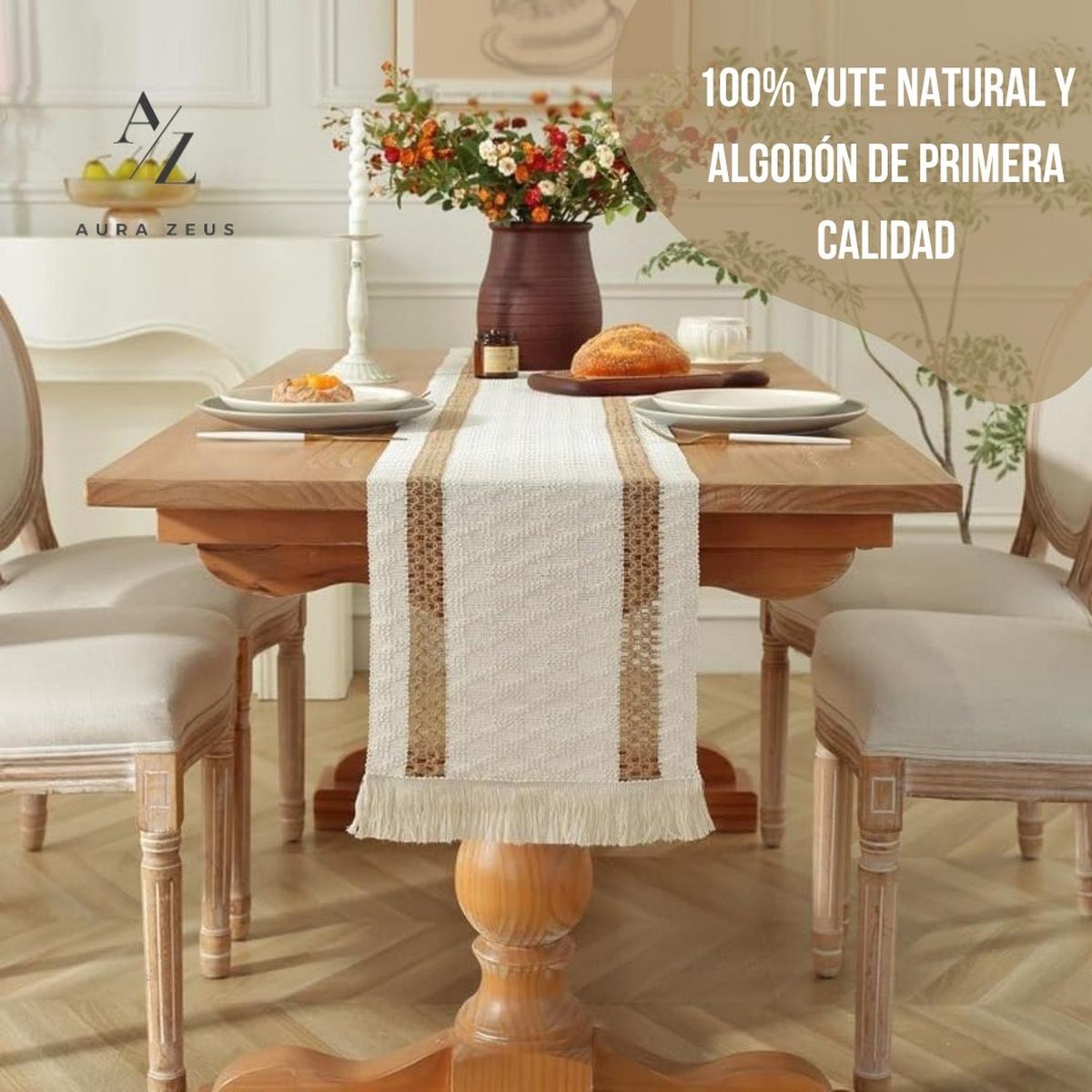 AZ AURAZEUS - Camino De Mesa Decoracion Yute Manteles De Centro 180 x 30