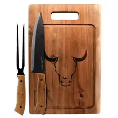 GENERICO - Set Tabla Cuchillo Tenedor Prm Wayu Cocina Especial Asados Bbq