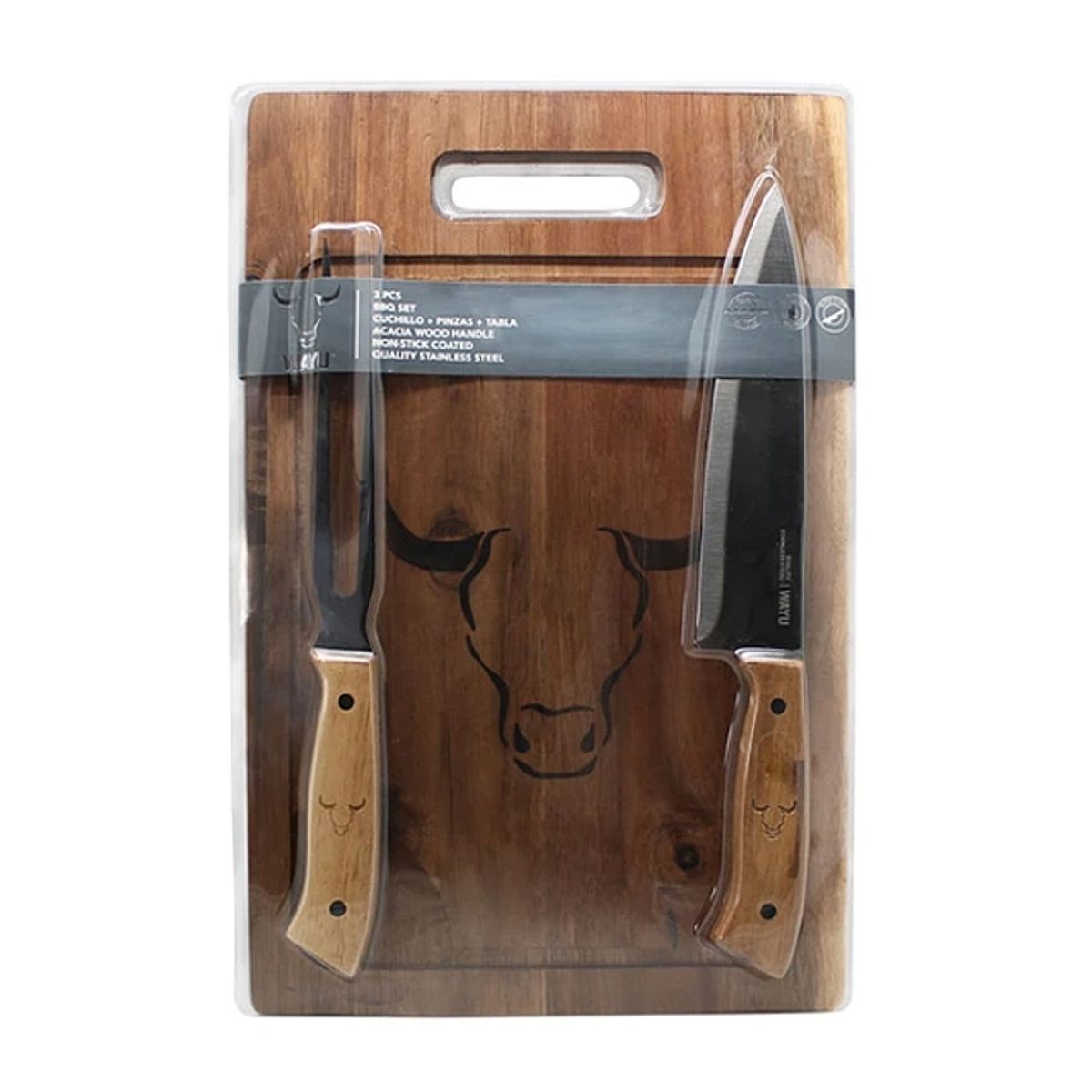 GENERICO - Set Tabla Cuchillo Tenedor Prm Wayu Cocina Especial Asados Bbq