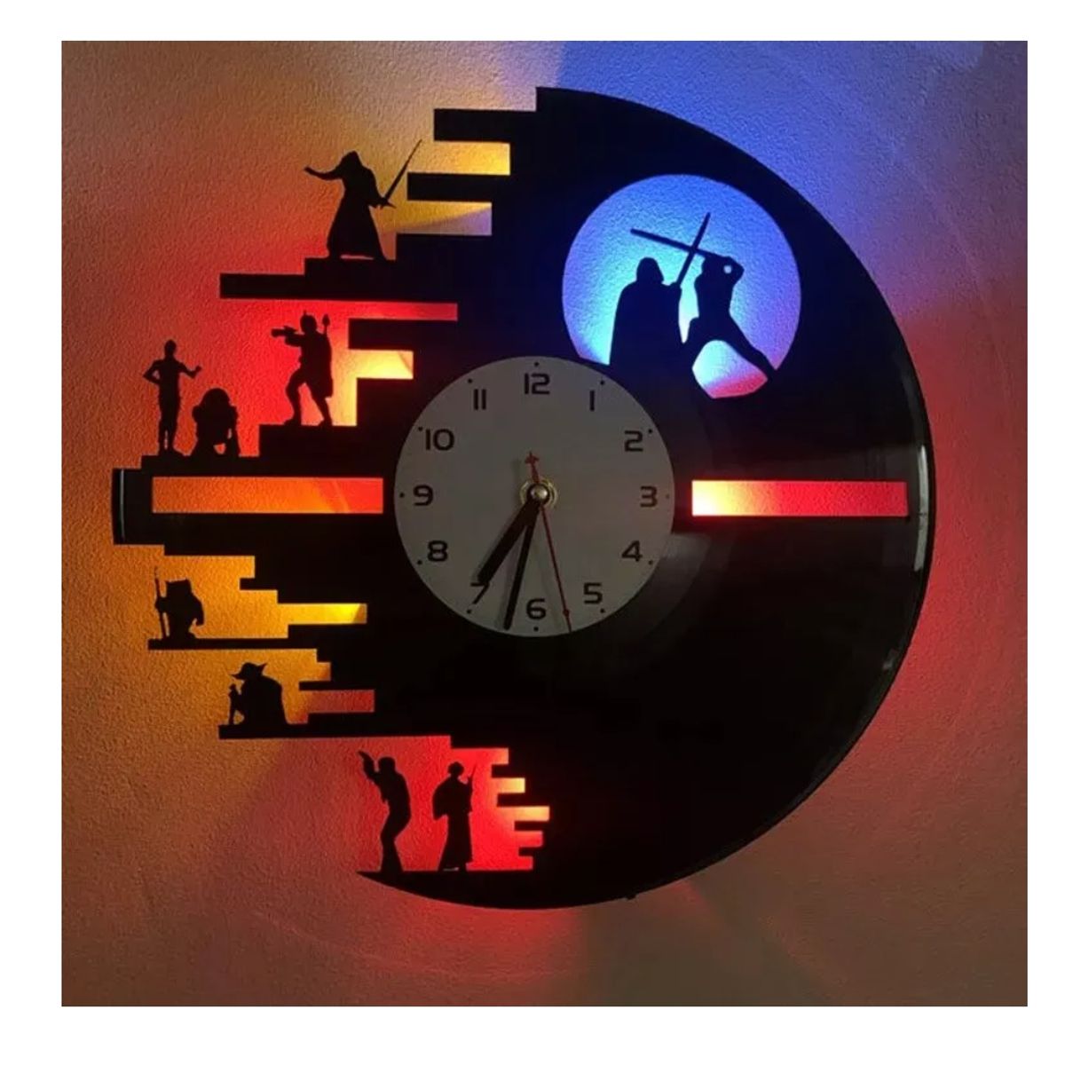 GENERICO - Reloj Pared Diseño Starwars, 7 Colores Led, Control Remoto