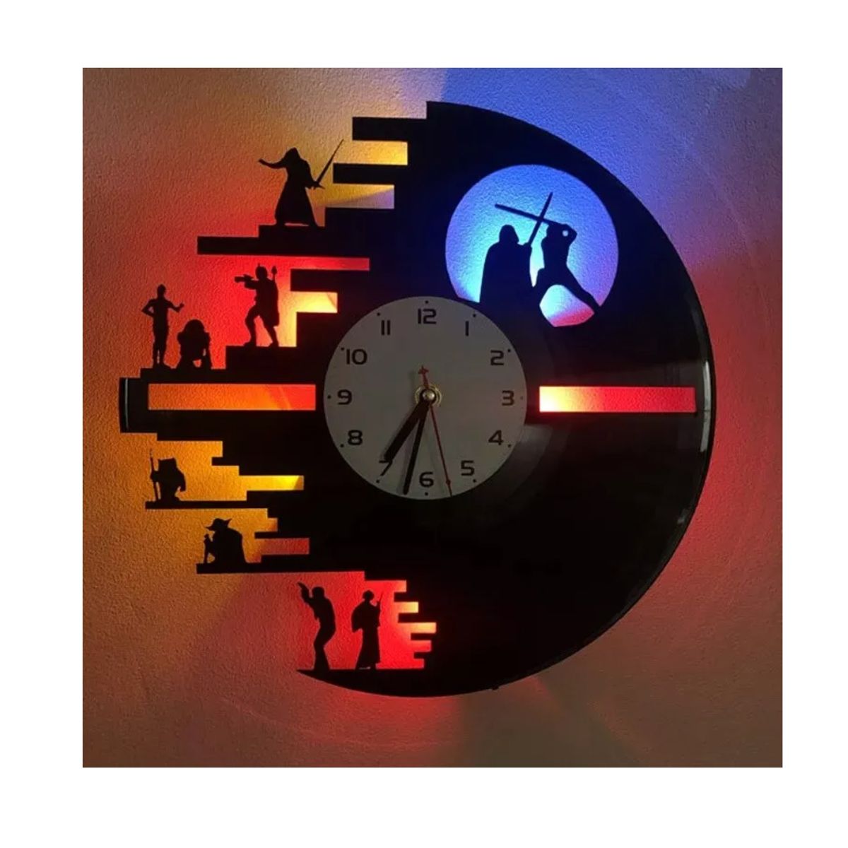 GENERICO - Reloj Pared Diseño Starwars, 7 Colores Led, Control Remoto