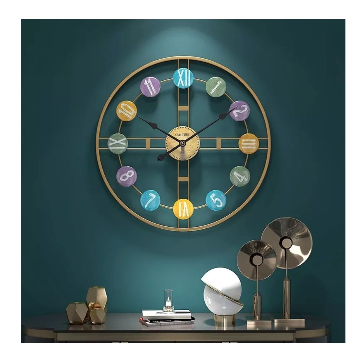 Reloj Pared Dorado Con Números Multicolor, marca GENERICO - Foto 2