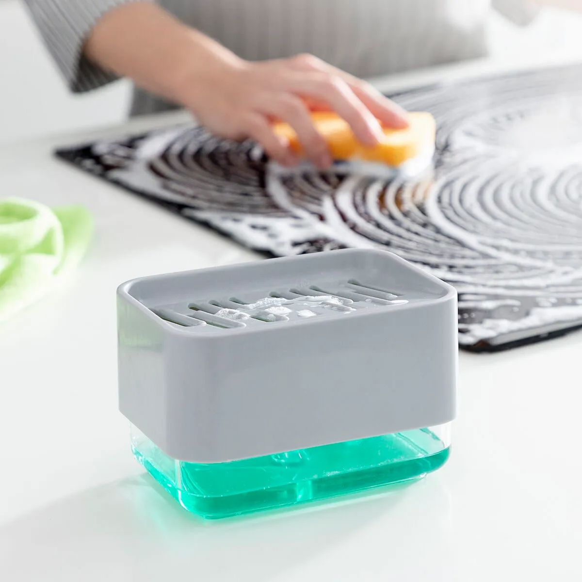 SANTU HOME & DECO - Dispensador De Lava Lozas Manual Para la Cocina Gris