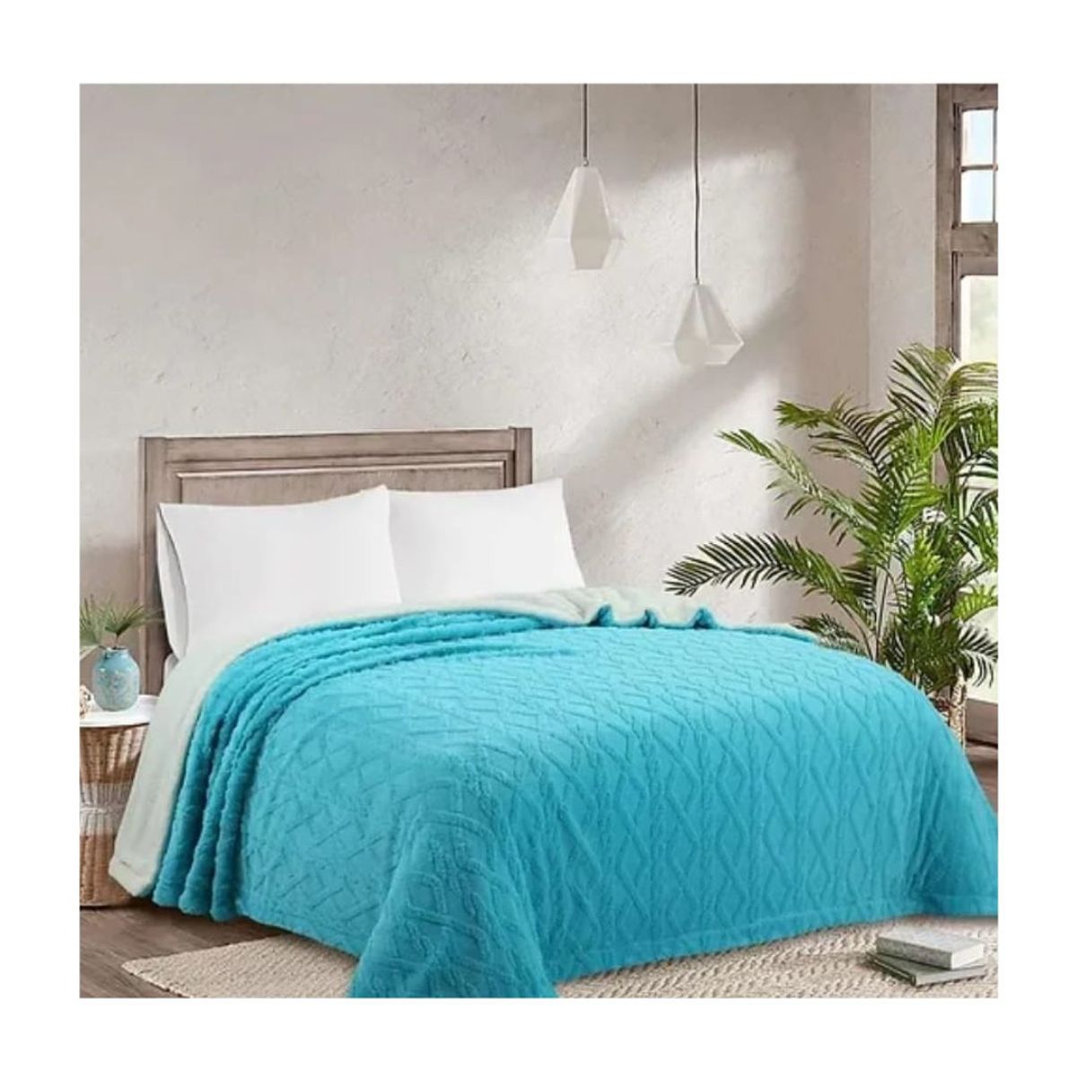 GENERICO - Frazada Texturizada Térmica 230 x 250 Cm - Celeste