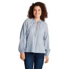 CURVI - Blusa Plumeti Con Amarras En Escote Celeste