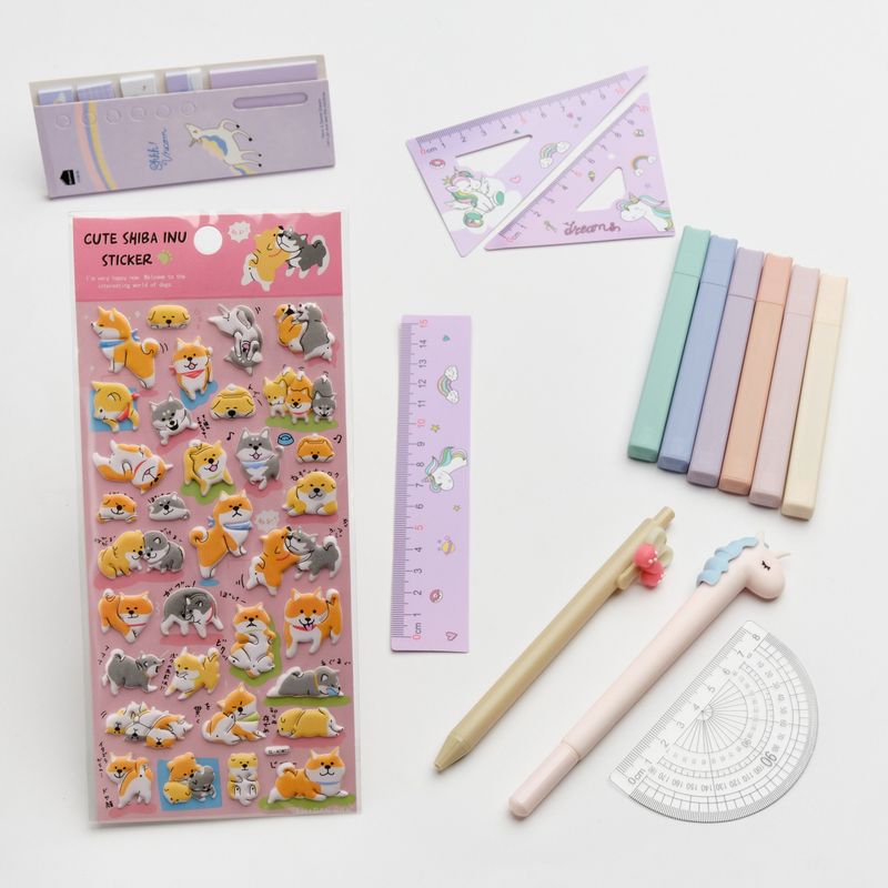 GENERICO - Set kutekawaii destacadores y reglas unicornio
