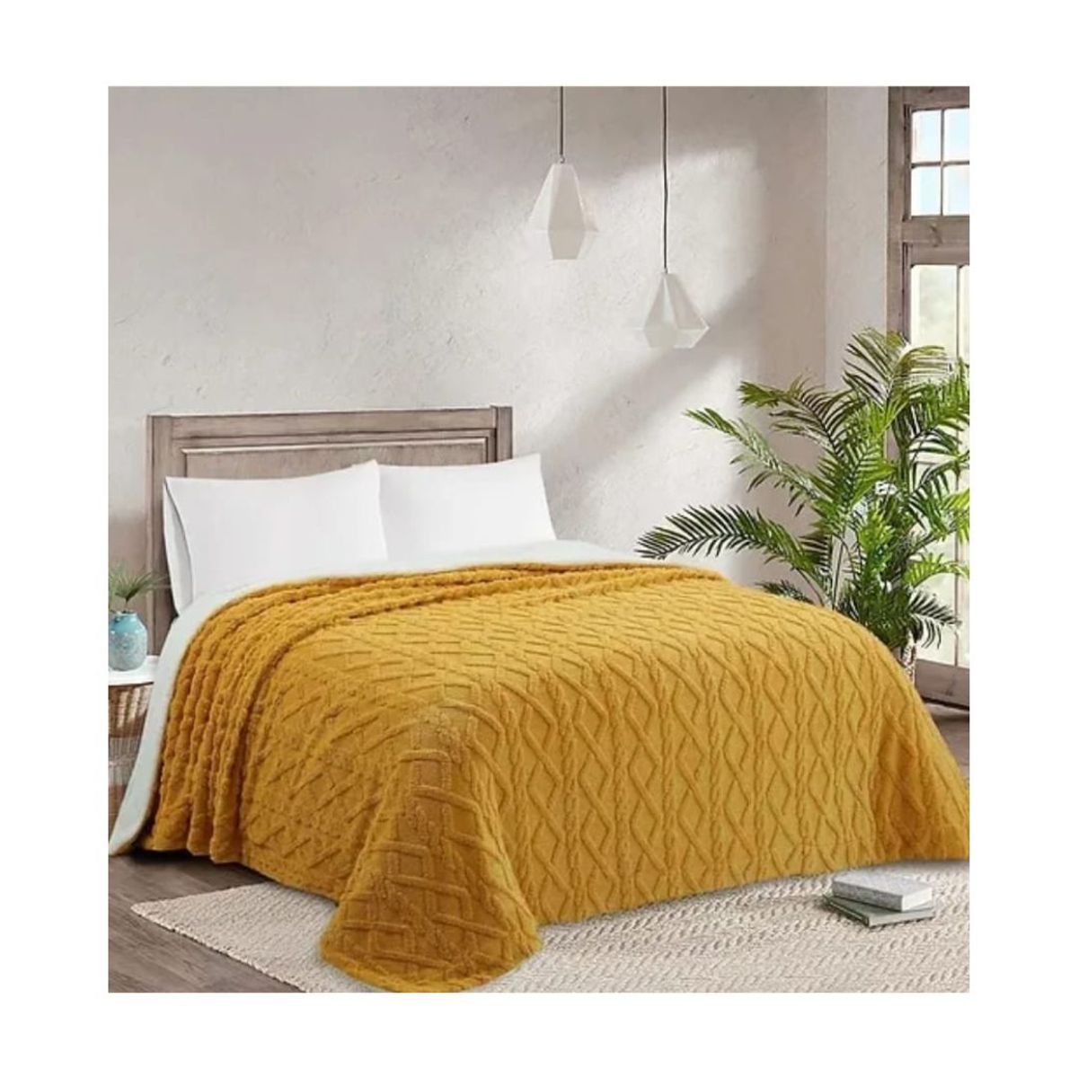 GENERICO - Frazada Texturizada Térmica 230 x 250 Cm - Amarillo