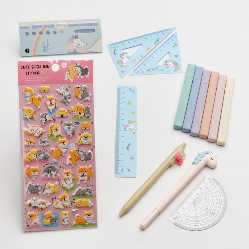 GENERICO - Set kutekawaii destacadores y reglas unicornio