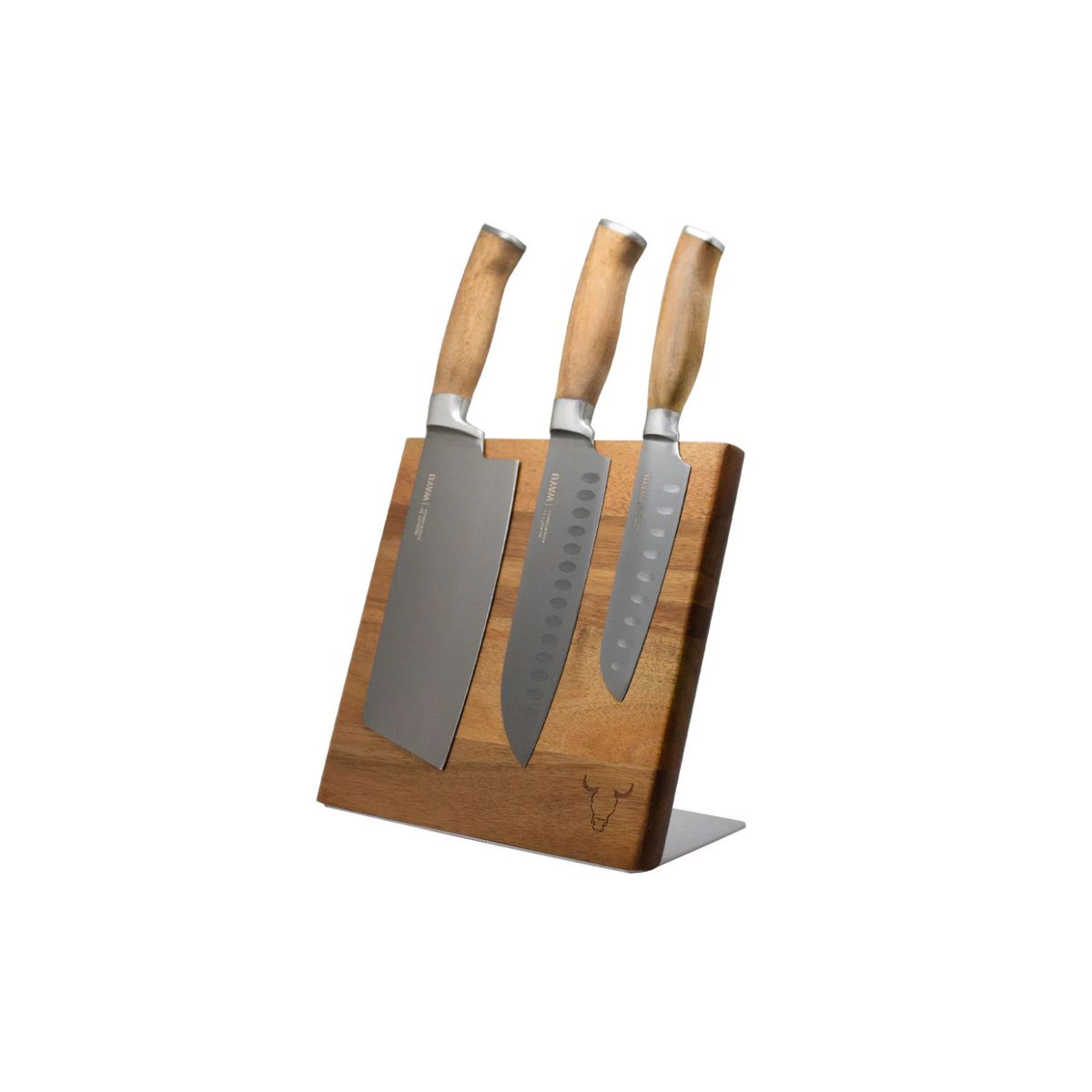 WAYU - Block Magnético Wayu Madera Acacia Con 3 Cuchillos Premium