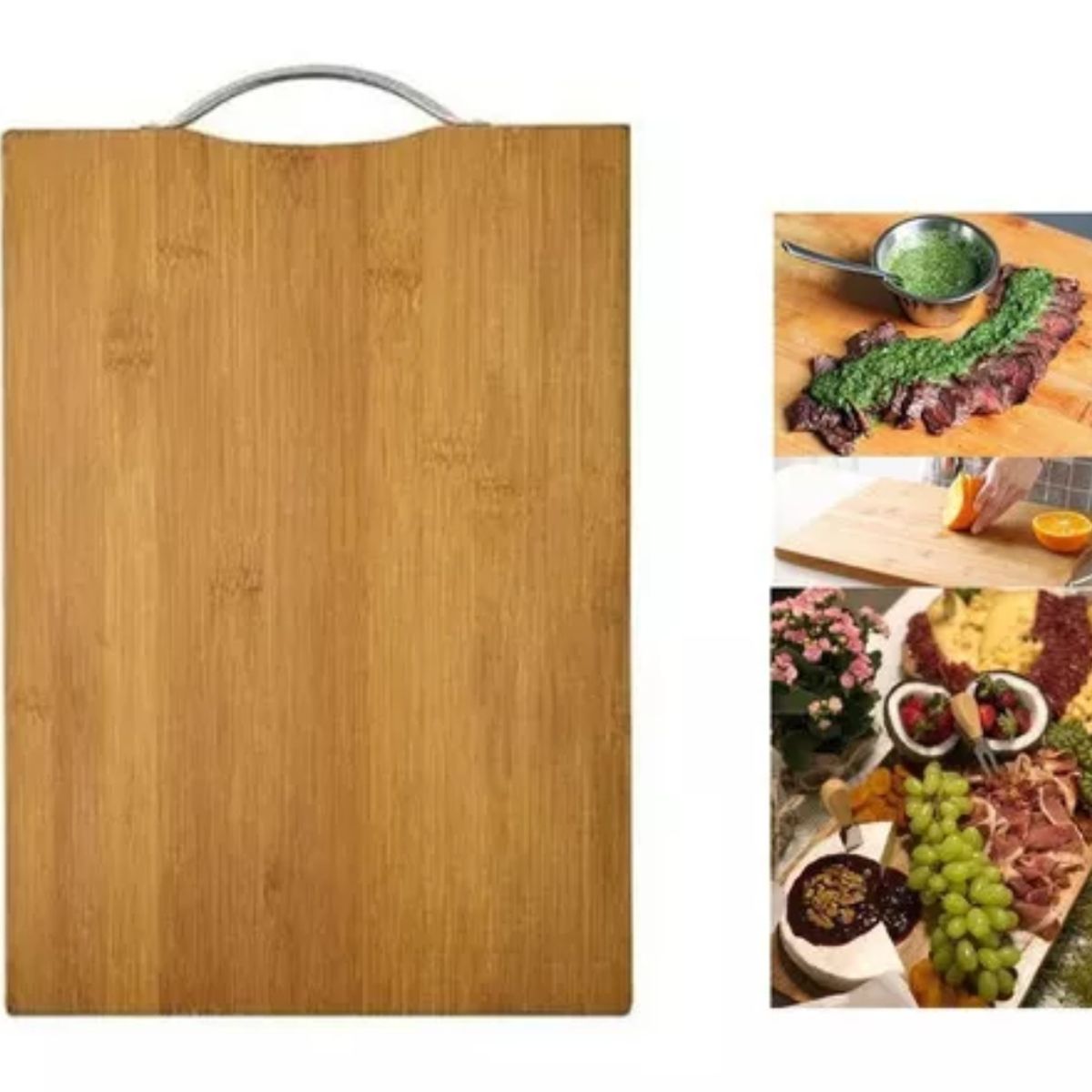 OEM - Tabla Para Picar Barbacoa De Madera Mango Metálico 32x22cm