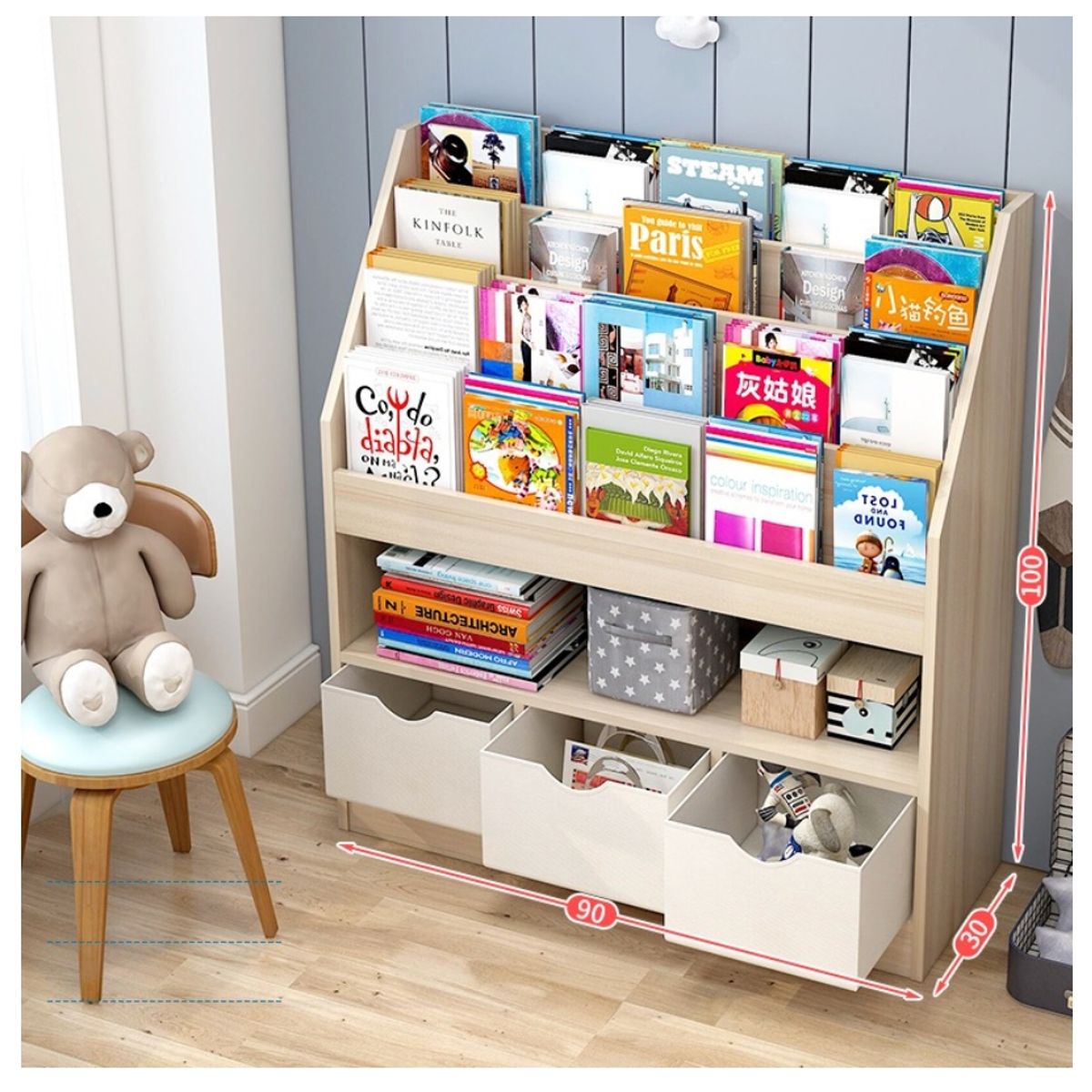 HOMER DESIGN - Organizador biblioteca librero Niño Multiuso Living 90x30x100 3tiras