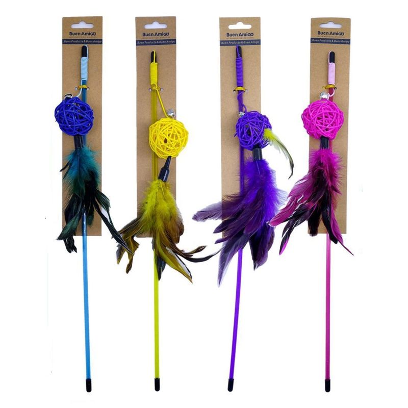 GENERICO - Juguete para Gato Tira con Pelota y Plumas