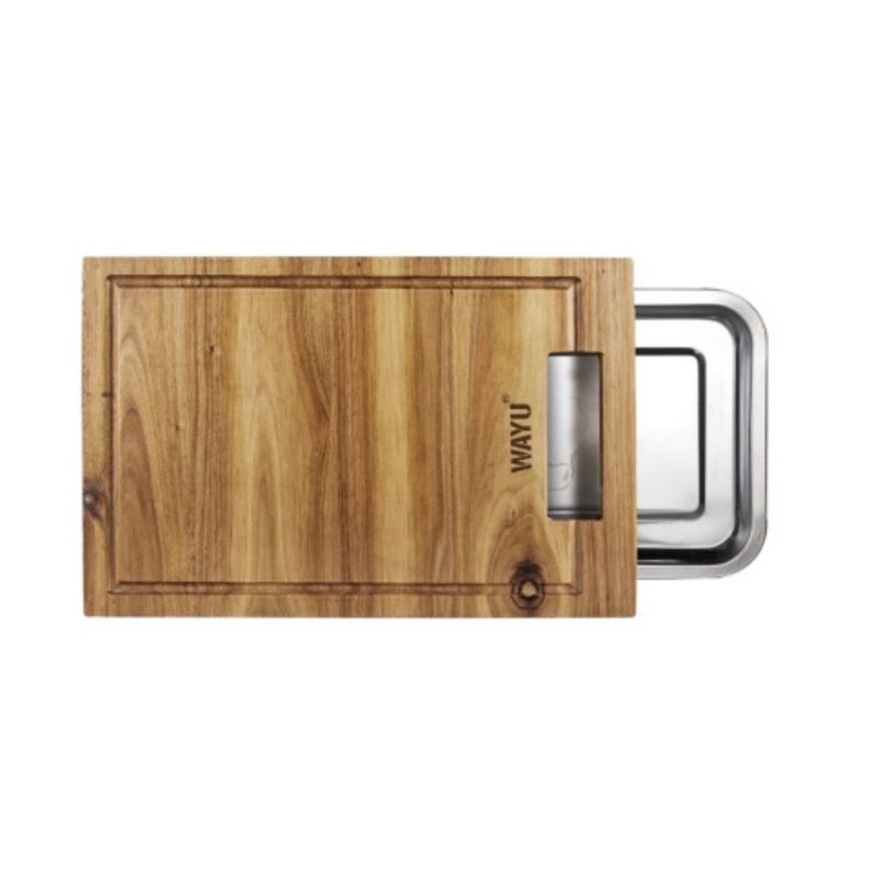 WAYU - Tabla de Madera Acacia Wayu Con Bandeja de Acero Rectangular