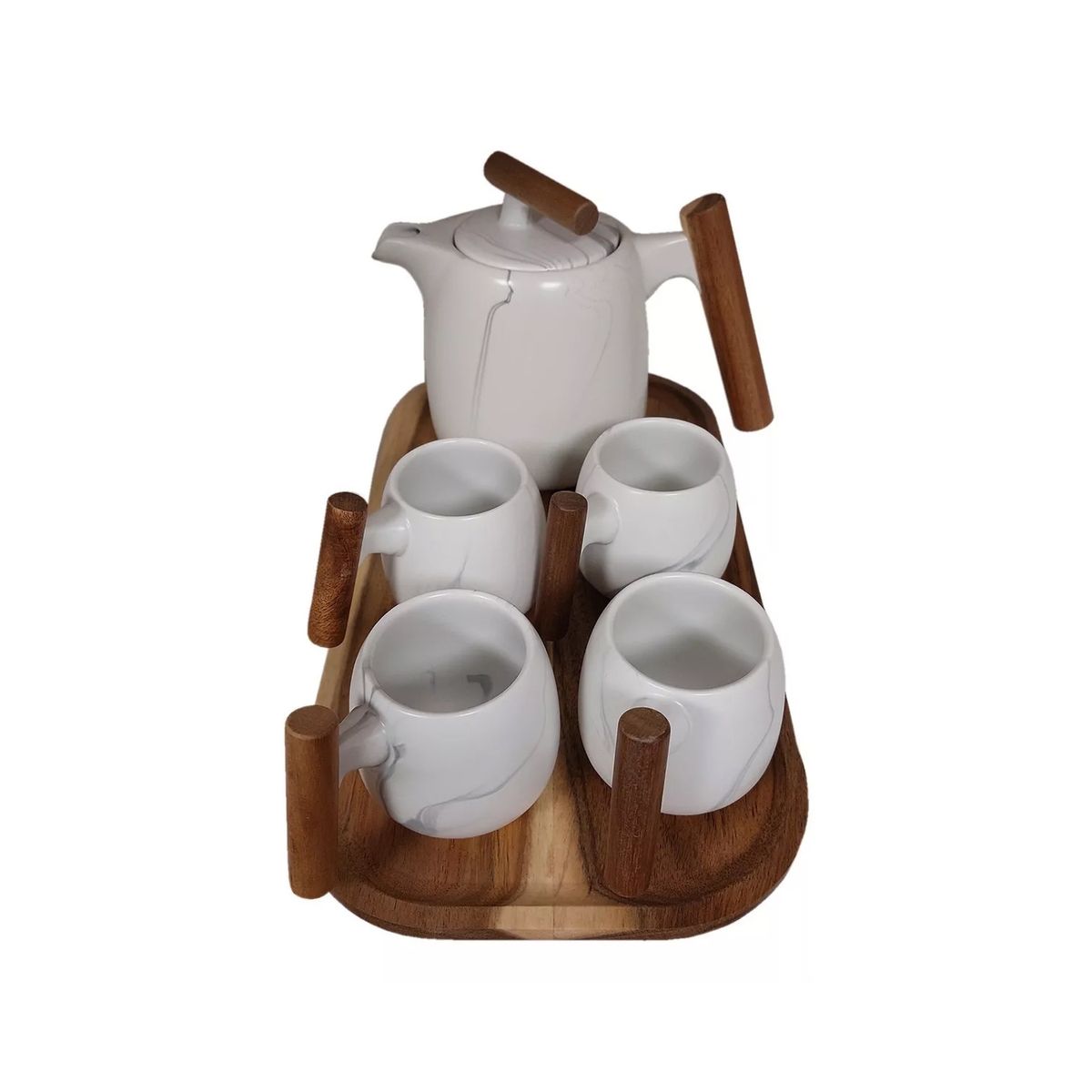 GENERICO - Set Cerámica Oriental 4 Tazas Y Tetera Con Infusor Y Bandeja