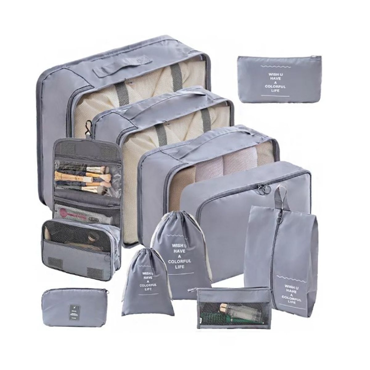 GENERICO - Set 11 Organizadores De Equipaje De Viaje Bolsa Impermeable Gris
