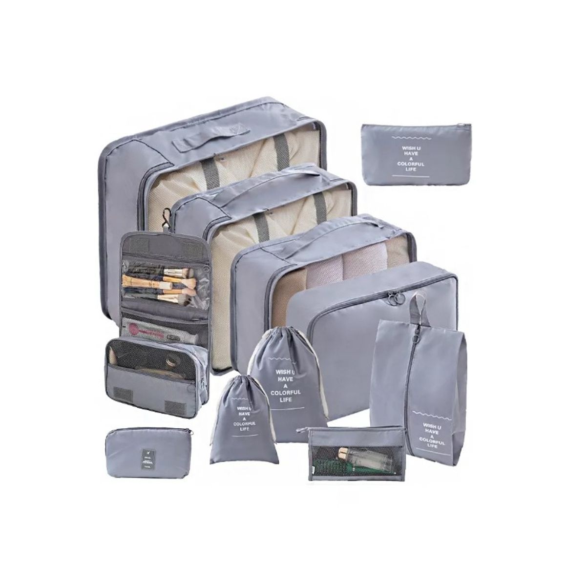 GENERICO - Set 11 Organizadores De Equipaje De Viaje Bolsa Impermeable Gris