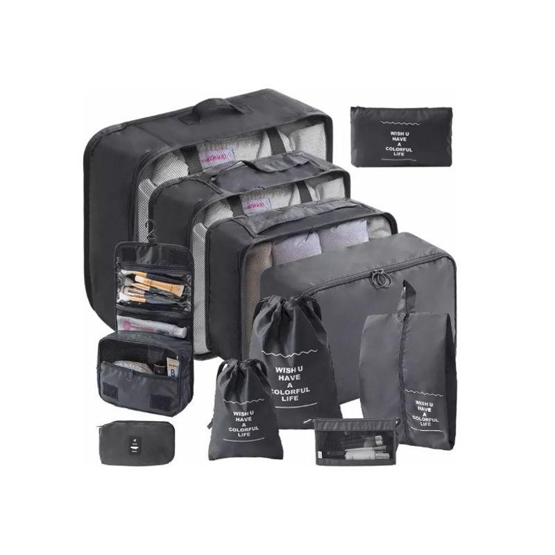 GENERICO - Set 11 Organizadores De Equipaje De Viaje Bolsa Impermeable Negro