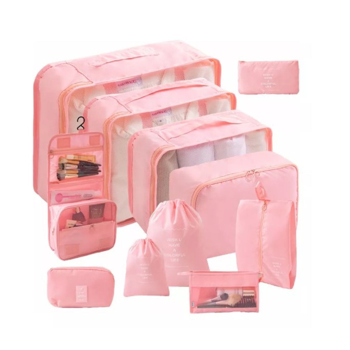 GENERICO - Set 11 Organizadores De Equipaje De Viaje Bolsa Impermeable Rosa