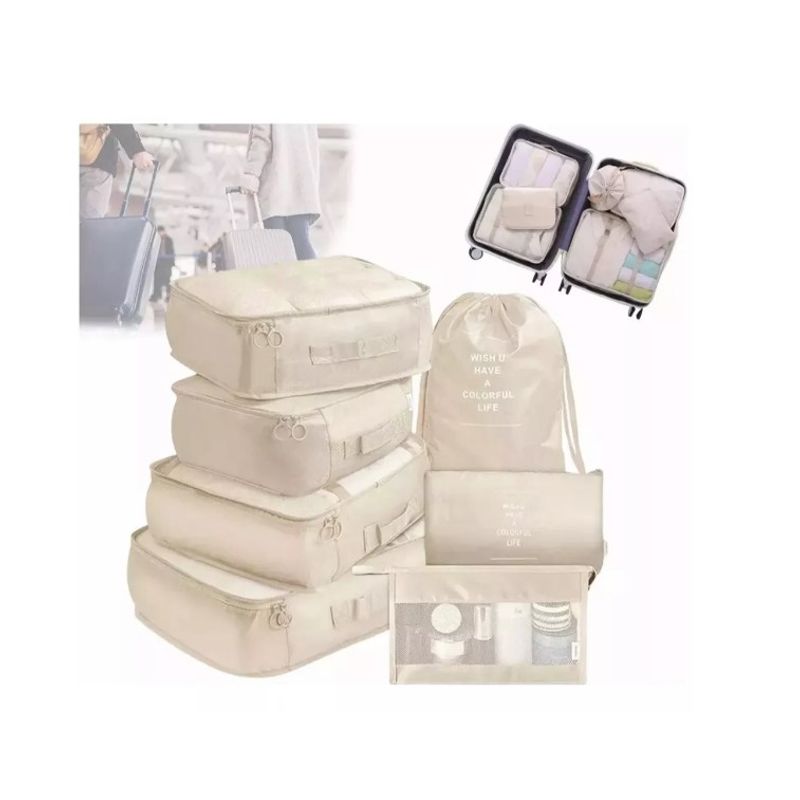 GENERICO - Set 9 Organizadores De Equipaje De Viaje Bolsa Ropa Interior Beige