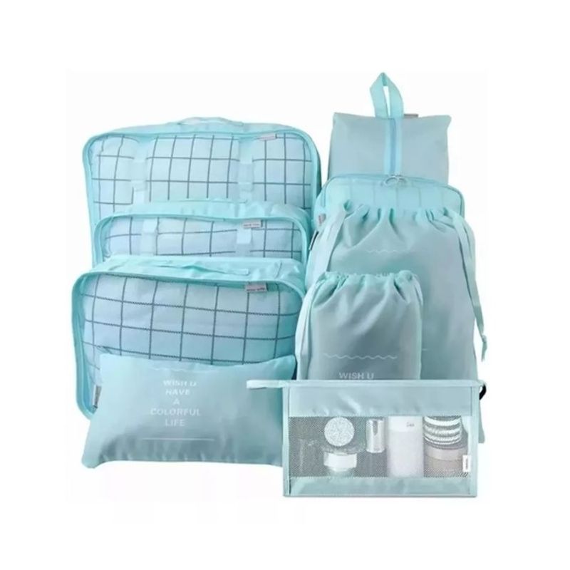 GENERICO - Set 9 Organizadores De Equipaje De Viaje Bolsa Ropa Interior Celeste