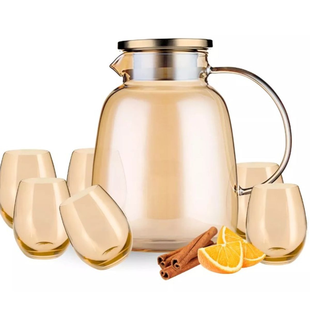 GENERICO - Set De Tetera Con 6 Vasos De Vidrio Con Infusor De Te Dorado