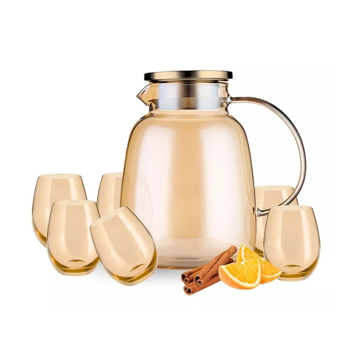 GENERICO - Set De Tetera Con 6 Vasos De Vidrio Con Infusor De Te Dorado