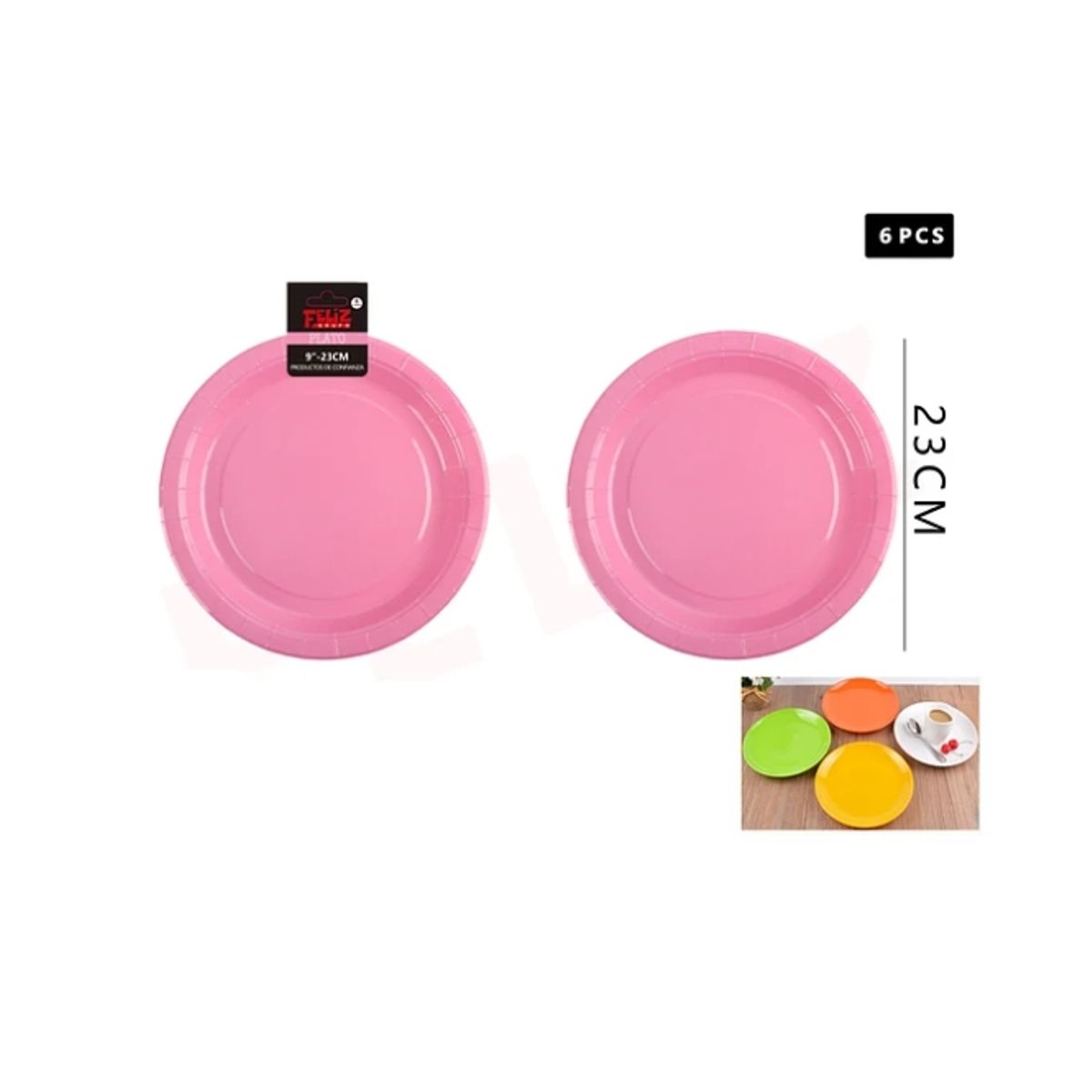 GENERICO - Plato De Cartón Redondo Rosado 23Cm